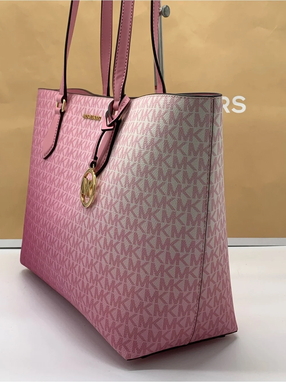 Michael Kors Carnation Ombré Signature Tote with Gold MK Charm